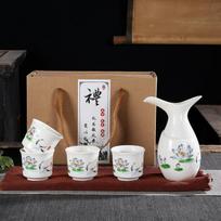 Vintažinis japoniškas keramikos sakės rinkinys 1 butelis 4 puodeliai Namų apyvokos tradiciniai keramikiniai puodeliai Amatai Vyno taurės Gėrimo dovanų dėžutė Naujas 1 Pot 4 Cups