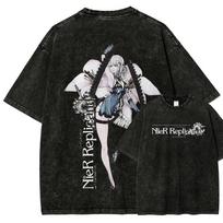 NieR Replicant Kaine Vintažiniai Anime Marškinėliai, Unisex Žaidimo Personažo Gatvės Stiliaus Marškinėliai, Skalbti Medvilniniai Laisvalaikio Trumpomis Rankovėmis Viršus L