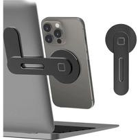 Magnetinis nešiojamojo kompiuterio telefono laikiklis Kompiuterio monitoriaus šoninis Mobiliojo telefono plonas ir sulankstomas skirtas iPhone 14 13 12 serijos dėklui ir visiems telefonams juoda