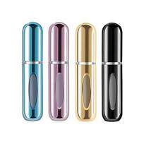 Nešiojamas 5 ml daugkartinio naudojimo kvepalų purkštuvų rinkinys iš 4 vnt., kelioninio dydžio mini kvepalų purškimo buteliukai, metaliniai/ABS daugiaspalviai, patogus naudojimas