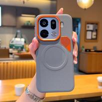 Oppo Find X9 ir Oppo Find X9 Pro dėklas Oranžinis Ventiliacijos Anga Magnetinis Siurbimo Žiedas Objektyvo Paaukštinimas Apsauginis Kameros Apsaugos Dangtelis Artificial leather&OPPO Find X9