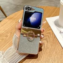„Samsung Galaxy Z Flip 5 6 Case“ prabangus galvanizuotas „Bling“ blizgus žiedas, sulankstomas lankstas, atsparus smūgiams, kieto dangčio priedai For Z Flip 5 mėlyna