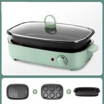 220V Electric Hot Pot Cooker Household Multifunctional Electric Hotpot Cake Baker Furnace Barbecue Grill With 3 Plates EU gray