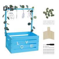 Baby Shower Crate Closet Wooden Baby Shower Basket with Hangers Baby Gift Storage Crate Hamper with Handle And Garland for Newborn mėlyna