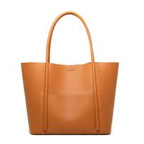 Leather Women'S Bag Tote Bag Summer Hand-Held Large Bag Cowhide Commuter Shoulder Bag Women'S Large Capacity šviesiai ruda spalva