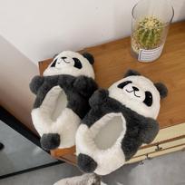 Moteriškos žieminės pliušinės šlepetės Mielos „Panda“ namų apyvokos šilti, patogūs medvilniniai batai ant grindų, neslystantys plokščiadugniai laisvalaikio batai 35-38 smėlis