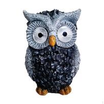 Owl Figurine Miniature Display Night Light Solar Lamp Art Works for Fairy Garden Office pilka spalva