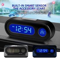 Kompaktiškas skaitmeninis automobilio laikrodis – šviečiantis su LCD foniniu apšvietimu – termometras, laiko ekranas, automobilio salono priedai electronic clock juoda
