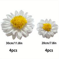 8pcs Daisy Tissue Paper Pom Poms Party Decorations White Yellow Flowers Wall Hanging Birthday Bridal Baby Shower Wedding Classroom Décor 8pcs white