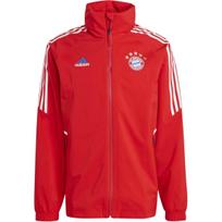 Adidas FC Bayern Condivo 22 Lietaus striukė Mada Vandeniui atspari Paslėpta gobtuvas Futbolas Ilgomis rankovėmis Retro Sportinė Stovimos apykaklės striukė Vyriška striukė Raudona HU1263 S