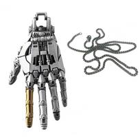 Nešiojama robotų rankos pakabukas papuošalas, judančiais pirštų sąnariais, Steampunk mechaninės rankos karoliai silver