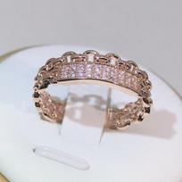 Tone Pop Platinum Rose Gold Color White Ladies Zircon Stone Chain Double Finger Ring Gathering Party Event Birthday Jewelry 9