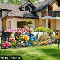 2D Pavasario Sodo Vėliava, Mėlynų Drugelių ir Žiedų Spaudos Vėliava Namų Kiemo Dekoravimui 47.2x31.5inch/120*80cm