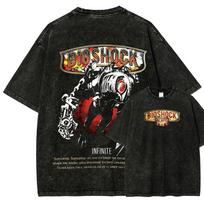 Bioshock Washed T shirt personality Clothes New Model Anime T-shirt Year round clothing Plus Size Unisex Streetwear soft tee L