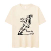 2026 Classic Michael Jackson Are You Okay Print Punk Rock Fashion Short Sleeve Tshirt Unisex WOMEN Cotton Cozy Tshirt Ins Y2k S