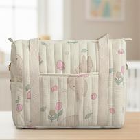 Quilted Cute Floral Travel Bag with Zipper Closure Cotton Diaper Tote Bag Large Capacity for Women Travel Gym Weekend Workout