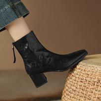 Krazing Pot Sheep Skin Winter Thick Med Heels Square Toe Motorcycle Boots Women Zipper Ankle Boots 34 juoda