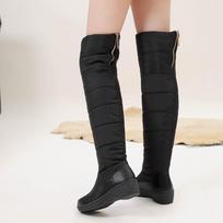 Krazing Pot PU Down Fiber Tarpaulin Autumn Winter Shoes Med Heels Size 44 Wedges Super Size Snow Boots Round Toe Keep Warm Knee Boots 34 juoda