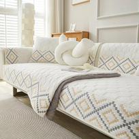 Bohemia Geometric Sofa Mat Cover Living Room Nordic Embroidered Universal Cotton Sofa Slipcover Non-Slip Couch Cushion Towel 1PC A 70x70 beige