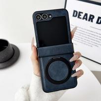 3pcs Folding Cover For Samsung Galaxy Z Flip6 Flip5 Flip4 Flip3 Leather Slim Shockproof Wireless Charge Magnetic Bracket Phone Case Samsung Z Flip6 mėlyna