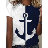 Summer Round Neck 3D Barb Print Top Fashionable Casual Short Sleeved Women's T-shirts L