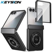KEYSION 360°Rotating Magnetic Ring Stand Case for MagSafe for Samsung Galaxy Z Flip 7 5G Hinge Phone Cover with Screen Protector for Galaxy Z Flip 7 juoda