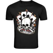 Skull Poker Casino T-Shirt - Gambling Cards Dice Skull Graphic Tee XL