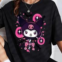 Miniso Cute Cartoon Kuromi Dark Printed Short Sleeved Women Men T-shirt Fashionable Loose Comfortable Casual Top Clothing S