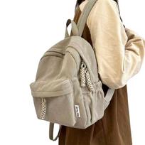 Handbag Corduroy Backpack Solid Color Student Book Bags Cute Small School Bags  Traveling žalia