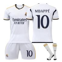Real Madrid Mbappe Vaikų Futbolo Marškinėliai Balti Kvėpuojantys Greitai Džiūstantys Futbolo Marškinėliai Treniruotėms ir Varžyboms 100-110 CM balta