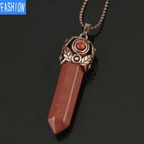 Natūralaus krištolo šešiakampis pakabukas ametisto karoliai rudens ir žiemos moteriški retro karoliai red jasper