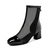 K/Moterų aukštakulniai trumpi batai Pavasaris/Vasara Nauji Storu kulnu Dideli Vienspalviai Tinklelio Batai 34 juoda