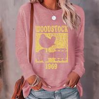 Tops For Women The Bird Playing Guitar Print Round Neck Long Sleeve T-shirt Fall Casual Slim Pullover Women's Long Sleeve Top XS rožinė