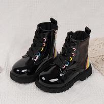 Girls Fashion Boots Rainbow Special Kids Ankle Boots Black PU Leather Rubber Boots for Toddlers Kids Autumn Winter New Soft Chic 22 juoda