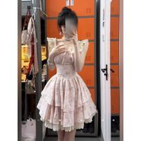 Sweet Spice Girl Gentle Wind Floral Dress Women's Summer Beauty Small Princess Cake Dress Waist Fluffy Dress S- (can be worn within 45kg) rožinė