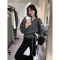 Design bat sleeve knitted sweater base loose light gray apricot new autumn and winter atmosphere collar straps One size fits all [recommended 80-60kg] tamsiai pilka spalva