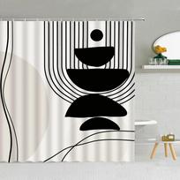 Black And White Shower Curtain, Abstract Mid-Century Modern Minimalist Geometric Line Art Aesthetic Vintage Bathroom Decoration 90x180cm-35x70in