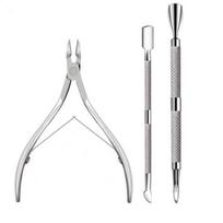 Pro 3pcs/set Nail Art Tools Stainless Steel Cuticle Nipper Spoon Clipper Scissor Pusher Remover Manicure Pedicure Fine Quality sidabras