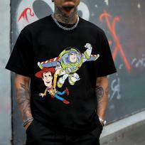 Disnėjaus madingi ir kasdieniai Žaislų istorijos Bazas Lightyear ir Vudis spausdinti vyriški vasariniai Harajuku kasdieniai universalūs madingi apvalūs S