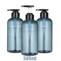 3 vnt. 500 ml daugkartinio naudojimo šampūno, kondicionieriaus, kūno prausimosi dozatorius Su užrašais Vonios muilo buteliuko dozatorius Dušo siurblio buteliukas mėlyna