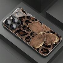 Prabangus drugelių ir leopardų rašto grūdinto stiklo juodas telefono dėklas, skirtas Samsung Galaxy S25 S24 S23 Ultra Plus FE Galaxy S25 FE
