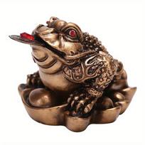 Luck Gift Feng Shui Small Three Legged Money Frog Fortune Toad Chinese Coin Metal Craft Home Decor Bronze and Mahogany Color. Light Grey
