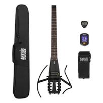 Anygig kelioninė elektrinė gitara be galvos, pilno dydžio, raudonmedžio, šviečianti, su nuimamu stoveliu, juoda - Nešiojama, itin lengva, tyli, 25,5 colio, grifas, juoda