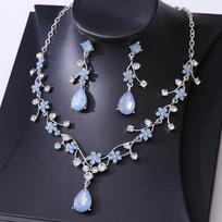 KMVEXO Luxury Colorful Crystal AB Water Drop Flower Bridal Zircon Sets Rhinestone Necklace Earrings Wedding Dubai Zircon Set
