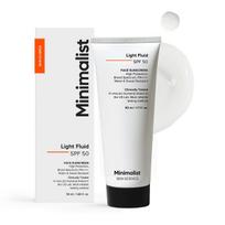 Minimalistinis lengvas skystas apsauginis kremas nuo saulės SPF 50 PA++++ riebiai odai, plataus spektro, lengvas, atsparus vandeniui ir prakaitui 50ml