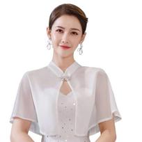 Button Chiffon Shawl Wrap for Female Women Cheongsam Cloak Party Neck Accessory Formal Dress Collar Wrap balta