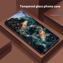 Chinese Wind Fish For Samsung Galaxy S 8 9 10 20 Plus 21 FE 22 23 24 Ultra S7 Edge Black Tempered Glass Phone Case Hard Shell for Galaxy S21 Ultra
