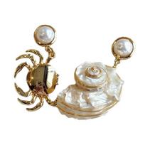 Oceanic Asymmetric Earrings Crab And Conch Motifs Alloy Vacation Jewelry Versatile Festive Giftable Accessory 1