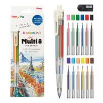 Pentel Art Multi 8 spalvoti pieštukai su 8 spalvų pieštukų šerdelėmis ir atsarginių šerdelių rinkiniu XPH804ST