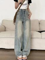 90s Vintage Baggy Blue Jeans Women Y2k Harajuku High Waist Denim Trousers Female Retro Fashion Sense Aesthetic Wide Pants Casual S mėlyna